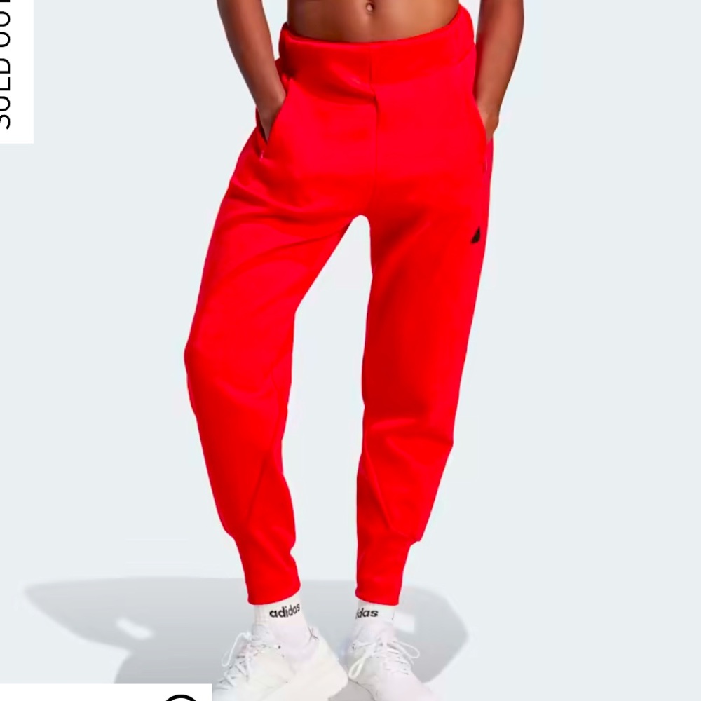 Adidas tapered, high rise pant. size Small, vibrant red LIKE NEW worn once